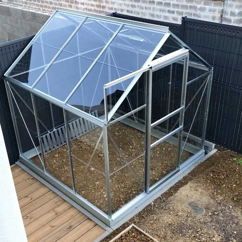 Serre de jardin LAMS Allium 3,70 m², coloris aluminium naturel, verre trempé 3 mm