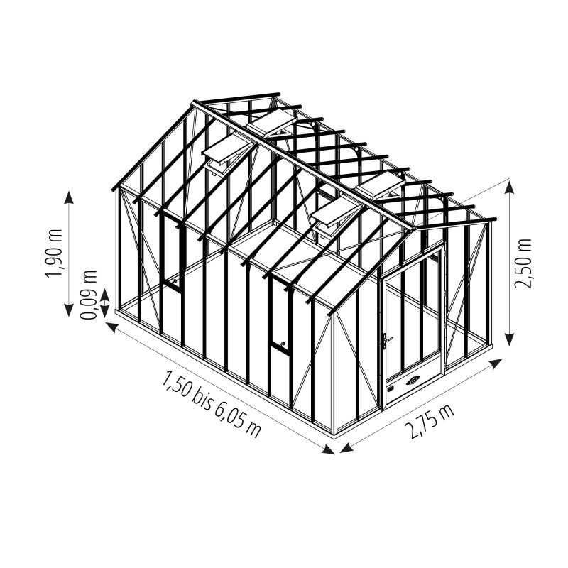 Serre AUTHENTIQUE largeur 2,75 m sur base aluminium