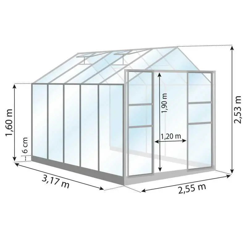 Schéma serre de jardin LAMS Laurus 8,10 m², verre trempé 3 mm