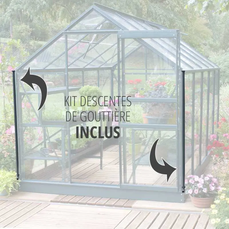 Serre de jardin LAMS Laurus 9,70 m², descentes de gouttière incluses