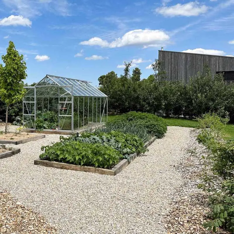 Serre de jardin LAMS Laurus 12,90 m², coloris aluminium naturel, verre trempé 3 mm