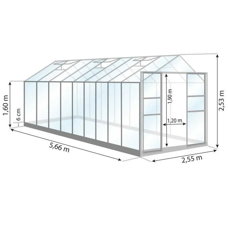 Schéma serre de jardin LAMS Laurus 14,40 m², verre trempé 3 mm