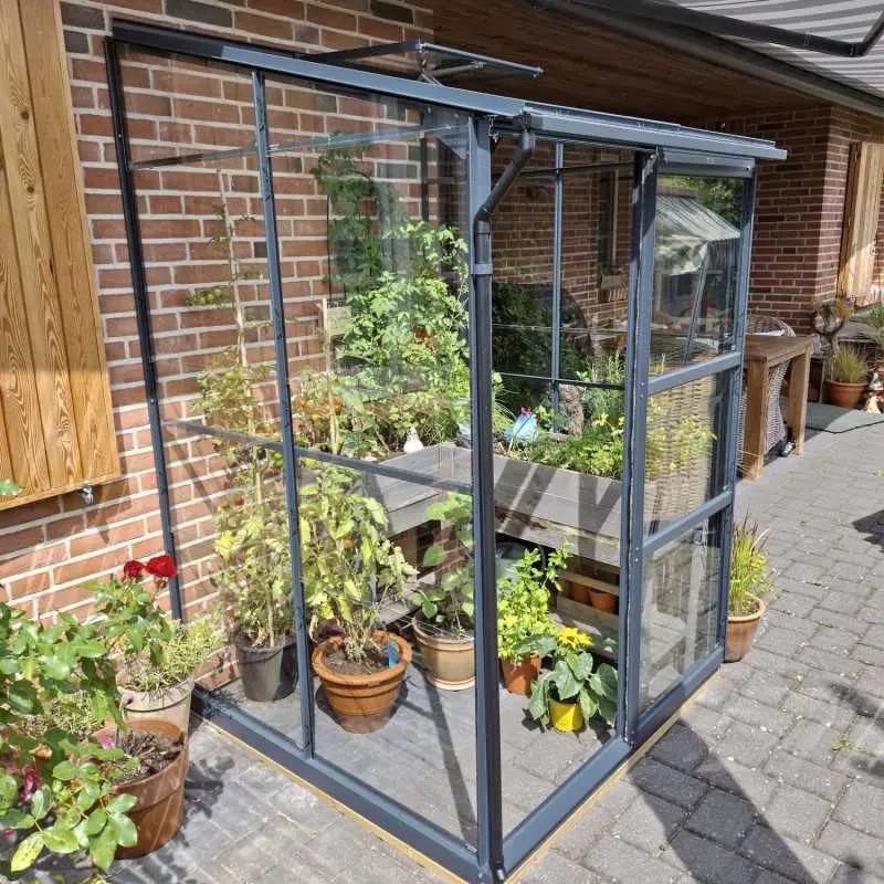 Serre de jardin LAMS Mélissa 1,70 m², coloris gris anthracite, verre trempé 3 mm