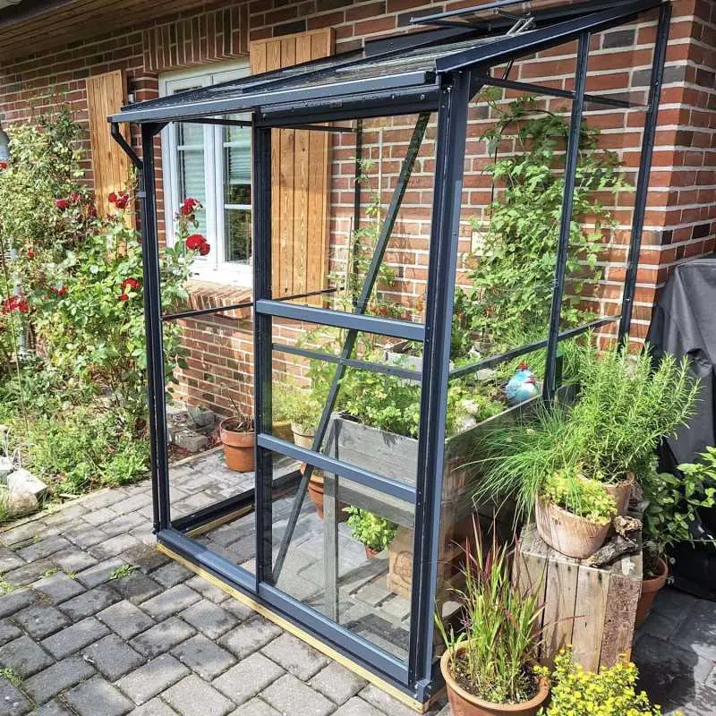 Serre de jardin LAMS Mélissa 1,70 m², coloris gris anthracite, verre trempé 3 mm