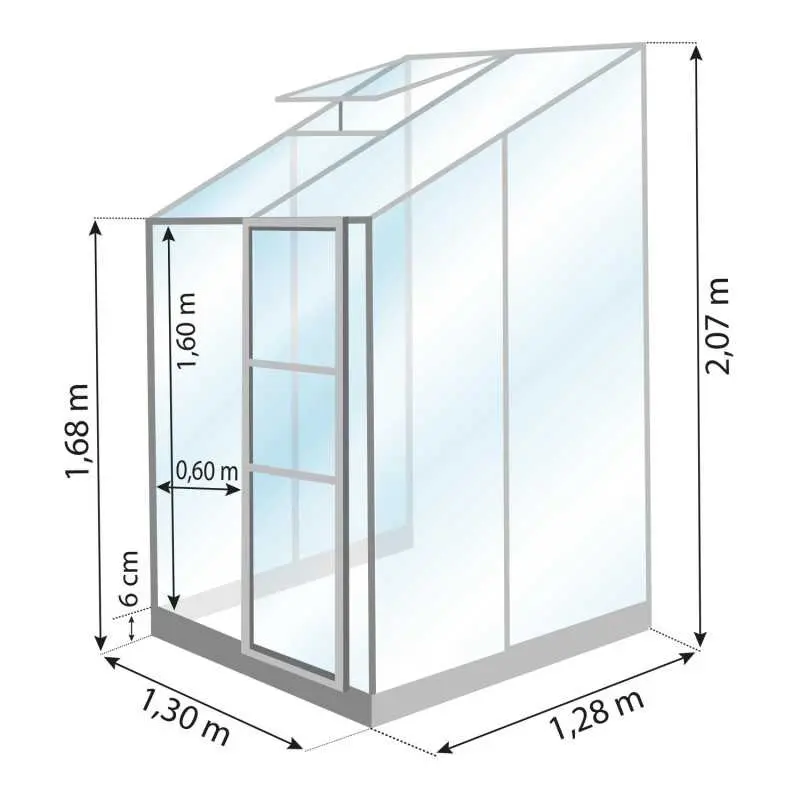 Schéma serre de jardin LAMS Mélissa 1,70 m², verre trempé 3 mm