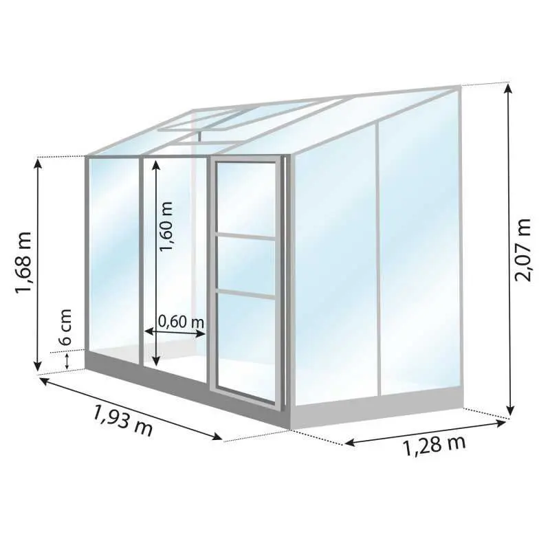 Schéma serre de jardin LAMS Mélissa 2,50 m², verre trempé 3 mm