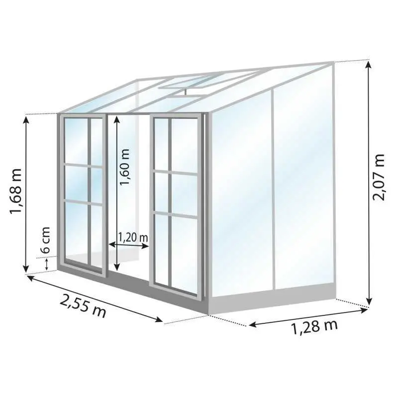 Schéma serre de jardin LAMS Mélissa 3,30 m², verre trempé 3 mm