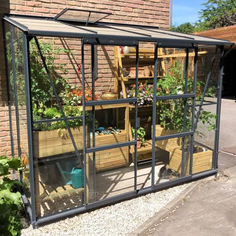 Serre de jardin LAMS Mélissa 3,30 m², coloris gris anthracite, verre trempé 3 mm