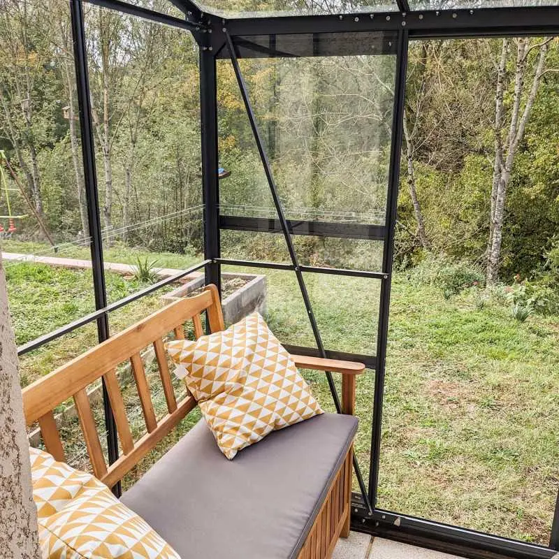 Serre de jardin LAMS Mélissa 3,30 m², coloris gris anthracite, verre trempé 3 mm