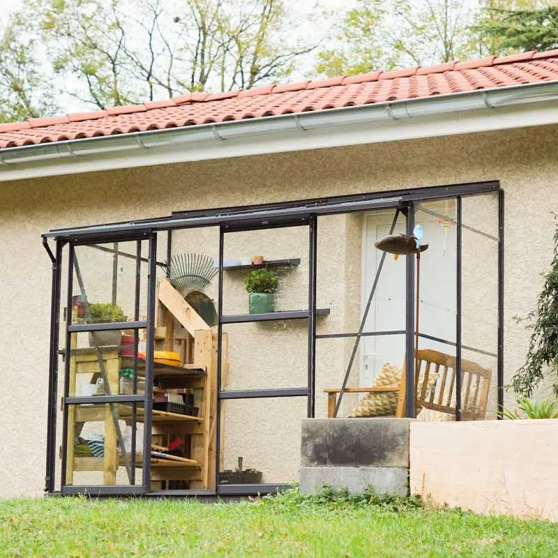 Serre de jardin LAMS Mélissa 3,30 m², coloris gris anthracite, verre trempé 3 mm