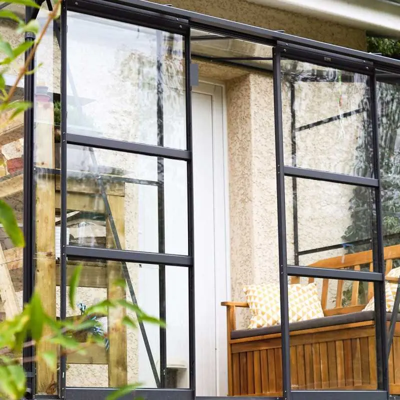 Serre de jardin LAMS Mélissa 3,30 m², coloris gris anthracite, verre trempé 3 mm