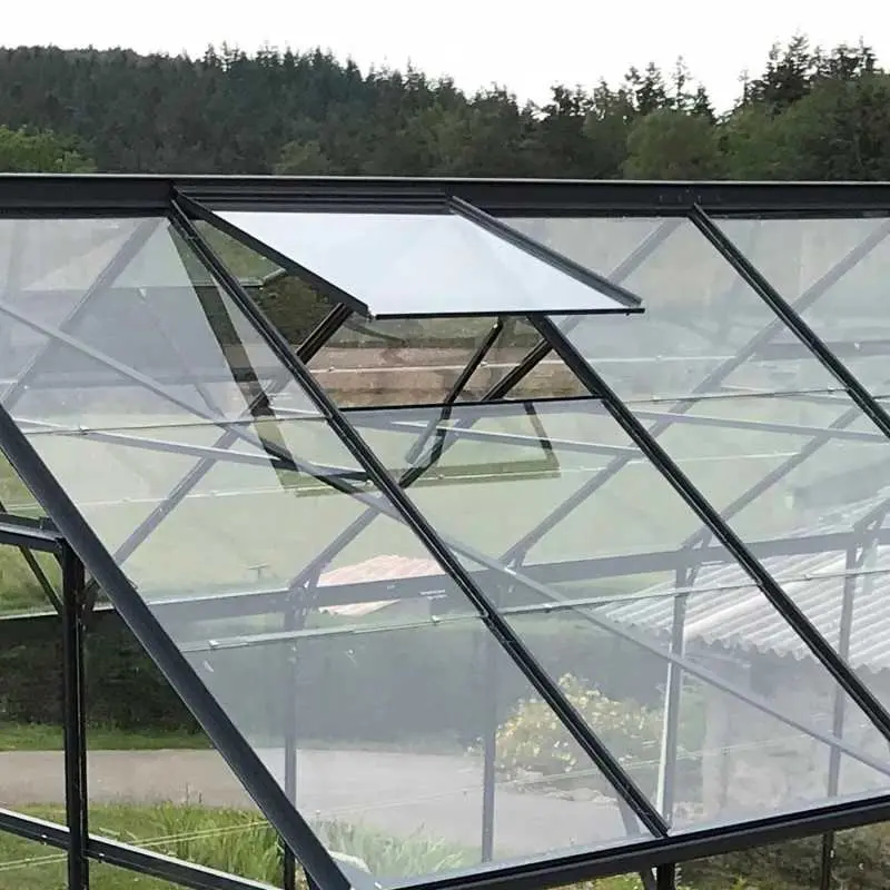 Serre de jardin LAMS Mélissa 3,30 m², coloris gris anthracite, verre trempé 3 mm, lucarne de toiture