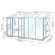 Schéma serre de jardin LAMS Mélissa 7,20 m², verre trempé 3 mm, double porte en façade et porte simple sur le côté droit