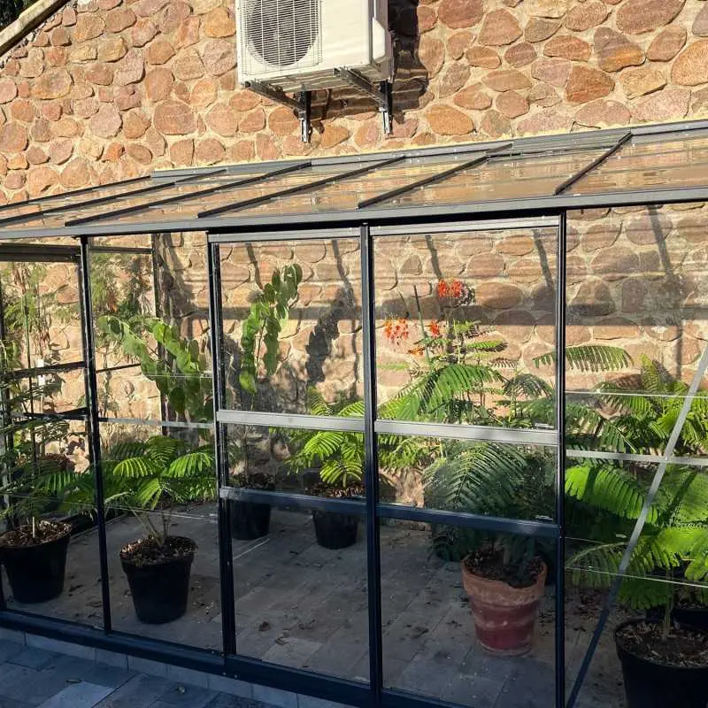Serre de jardin LAMS Mélissa 7,20 m², coloris aluminium naturel, verre trempé 3 mm