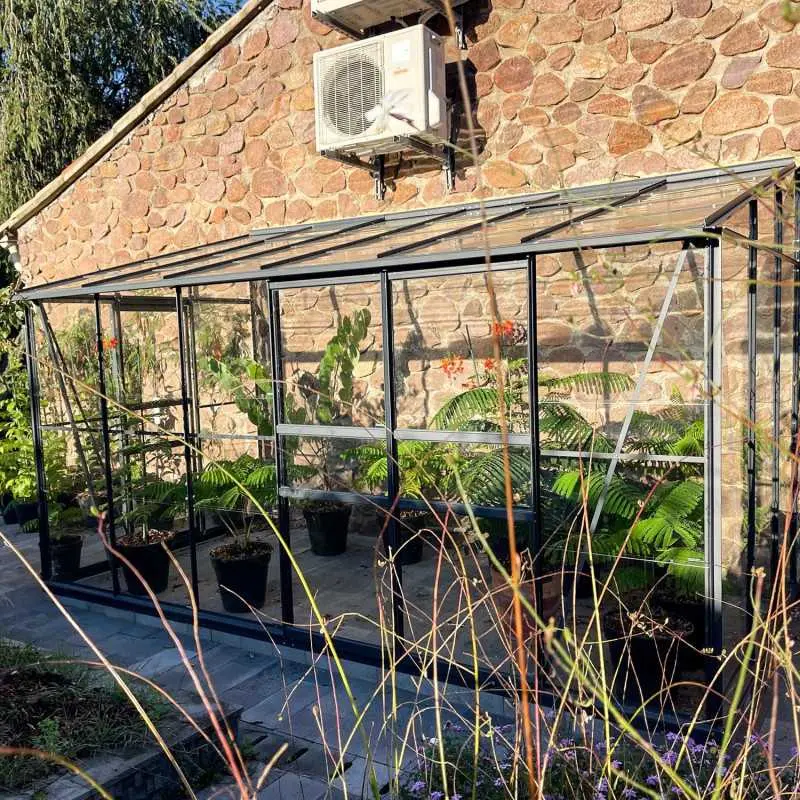 Serre de jardin LAMS Mélissa 7,20 m², coloris aluminium naturel, verre trempé 3 mm