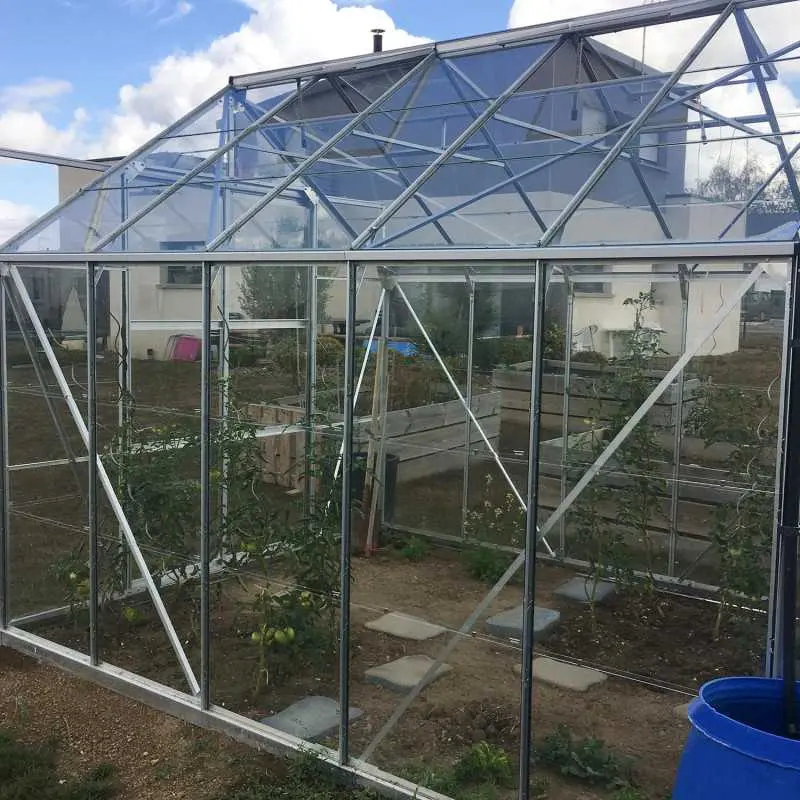Serre de jardin LAMS Laurus 8,10 m², coloris aluminium naturel, verre trempé 3 mm