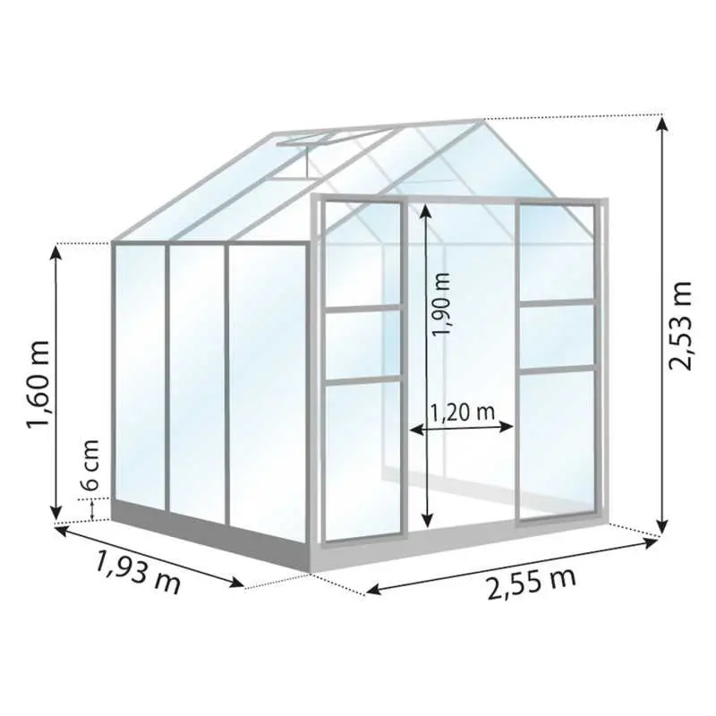 Schéma serre de jardin LAMS Laurus 4,90 m², verre trempé 3 mm