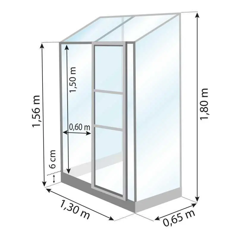 Schéma serre de jardin LAMS Mélissa 0,90 m², verre trempé 3 mm