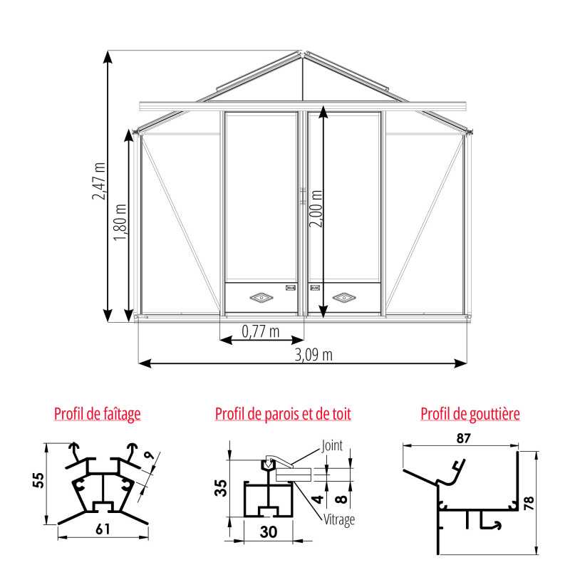Serre ESSENTIA largeur 3,09 m