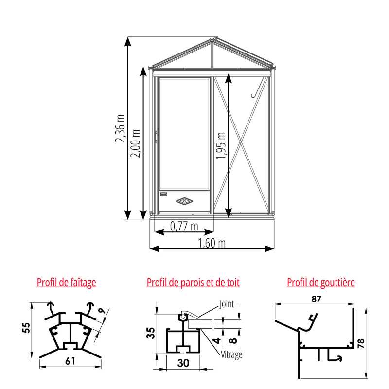 Serre LUXIA largeur 1,60 m