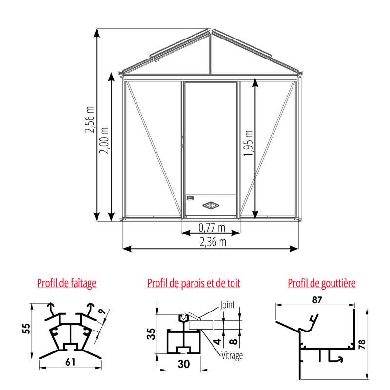 Serre LUXIA largeur 2,36 m
