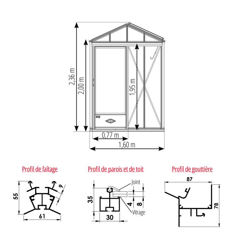 Serre LUXIA Rétro largeur 1,60 m