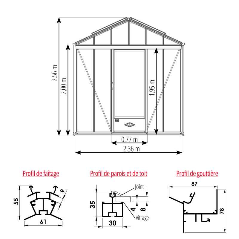 Serre LUXIA Rétro largeur 2,36 m
