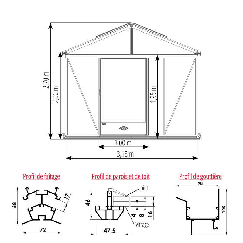Serre SUPRA largeur 3,15 m