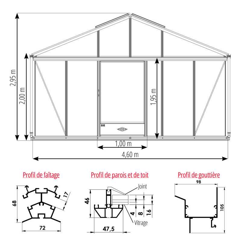 Serre SUPRA largeur 4,60 m