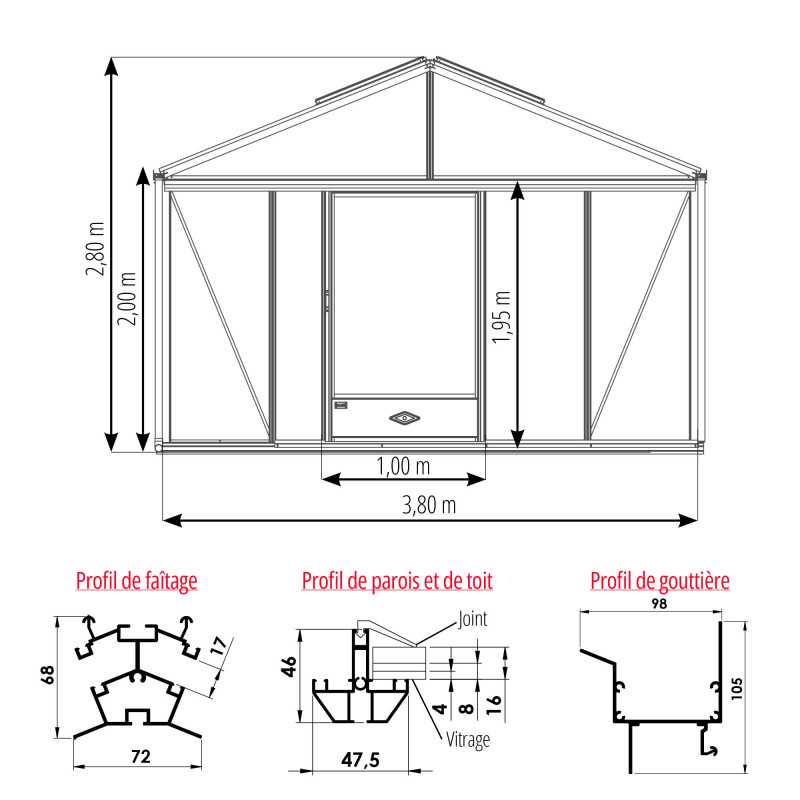 Serre SUPRA largeur 3,80 m