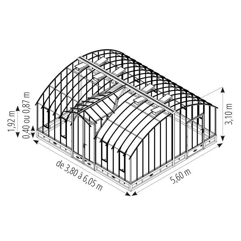 Serre AMBOISE largeur 5,60 m sur embase aluminium