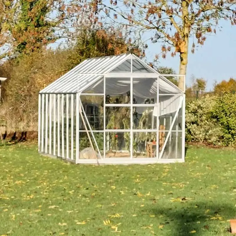 Serre de jardin LAMS Laurus 14,40 m², coloris aluminium naturel, verre trempé 3 mm