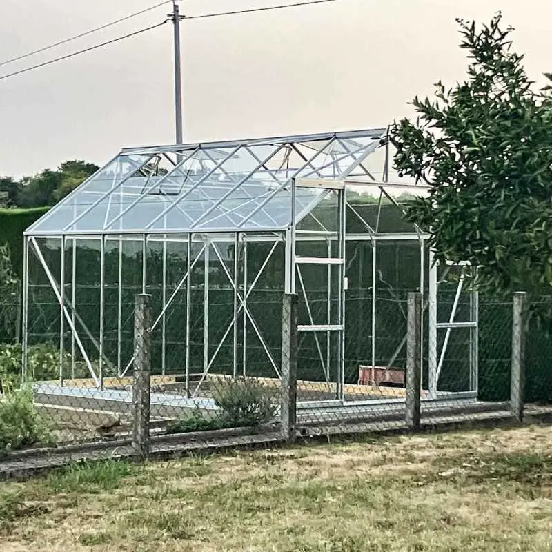 Serre de jardin LAMS Laurus 9,70 m², coloris aluminium naturel, verre trempé 3 mm