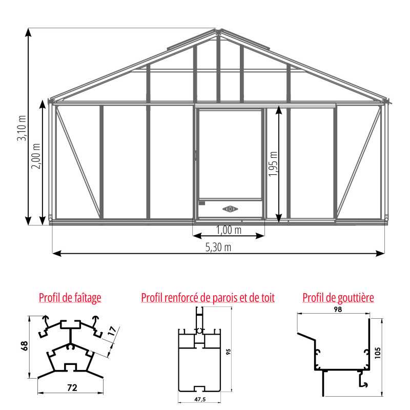 Serre SUPRA largeur 5,30 m