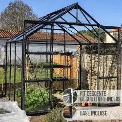 Serre de jardin LAMS Laurus 4,90 m², coloris gris anthracite, verre trempé 3 mm, base et descentes de gouttière incluses