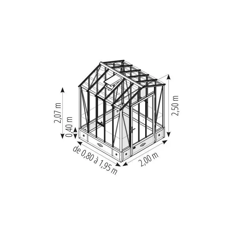 Serre CLASSIQUE largeur 2,00 m sur embase aluminium