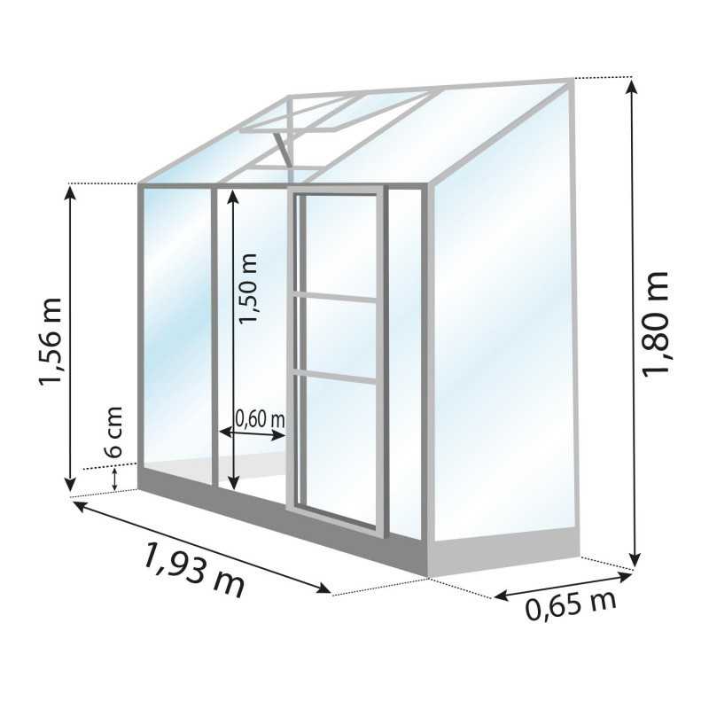 Schéma serre de jardin LAMS Mélissa 1,30 m², verre trempé 3 mm