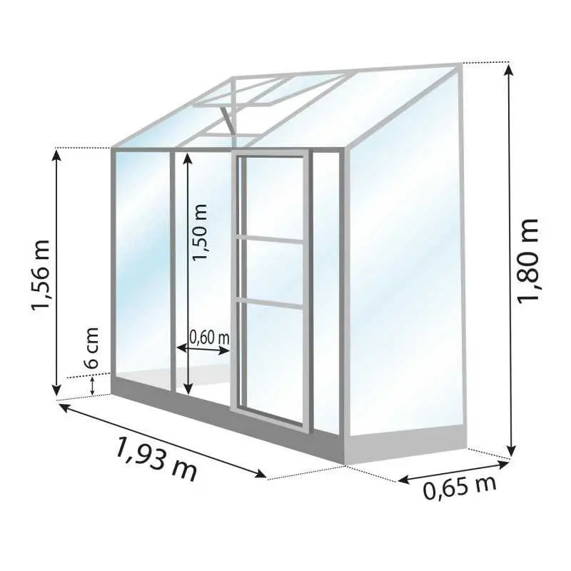 Schéma serre de jardin LAMS Mélissa 1,30 m², verre trempé 3 mm