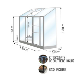 Serre de jardin LAMS Mélissa 1,30 m², coloris gris anthracite, verre trempé 3 mm, base et descente de gouttière incluses