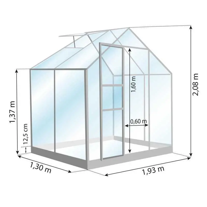 Schéma serre de jardin LAMS Allium 2,50 m², verre trempé 3 mm