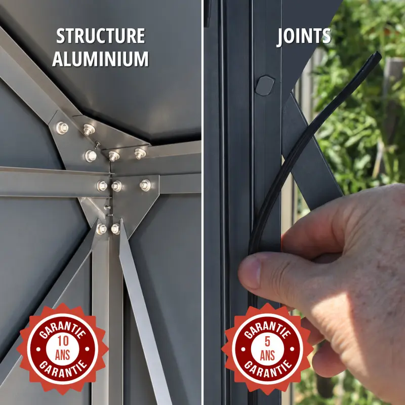 Abri de jardin LAMS Laurus 8,10 m², structure aluminium, joint de vitrage