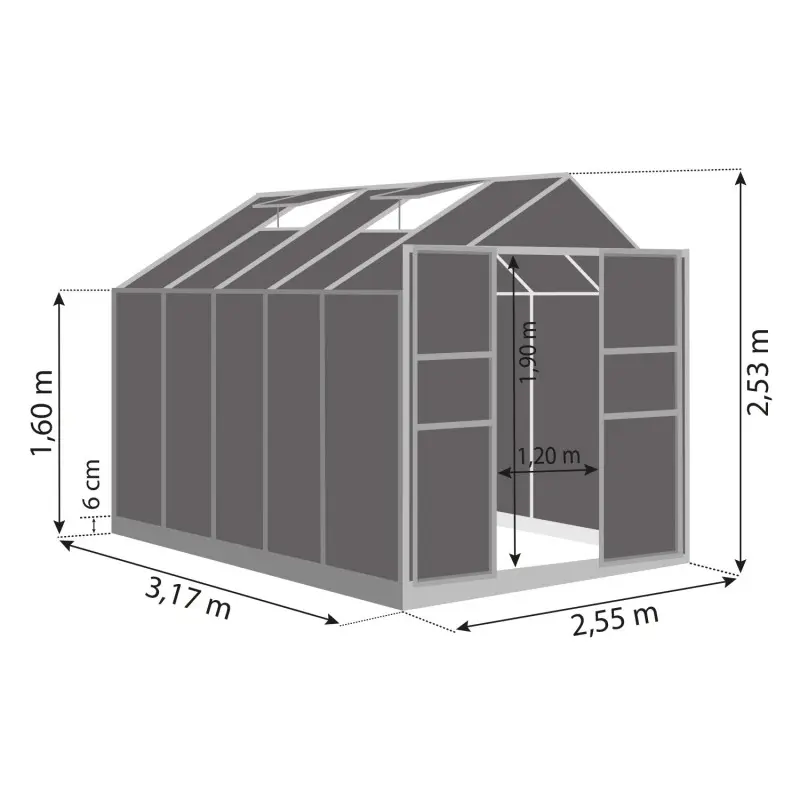 Schéma abri de jardin LAMS Laurus 8,10 m², panneaux composites 3 mm