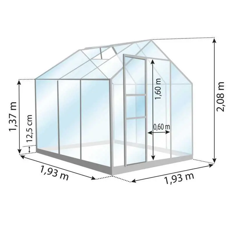 Schéma serre de jardin LAMS Allium 3,70 m², verre trempé 3 mm