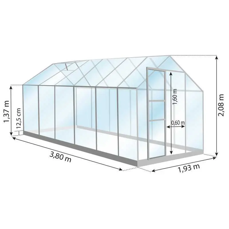 Schéma serre de jardin LAMS Allium 7,30 m², verre trempé 3 mm