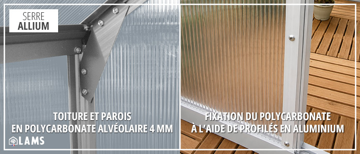 Toiture et parois, fixations de vitrages - SERRE ALLIUM 3,70m²