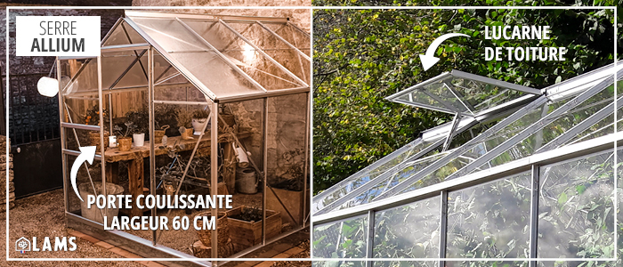 Porte coulissante et lucarne de toit - SERRE ALLIUM 3,70m²