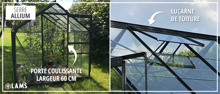 Porte coulissante et lucarne de toit - SERRE ALLIUM 7,30m²