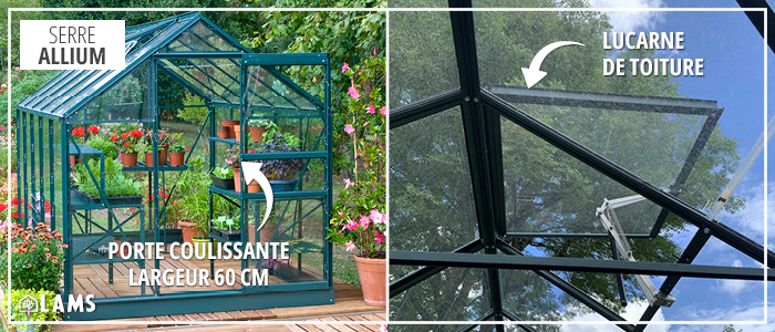 Porte coulissante et lucarne de toit - SERRE ALLIUM 4,90m²