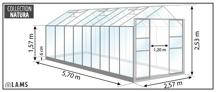 serre 14,50m² - serre de jardin en verre trempé et structure aluminium laqué verte