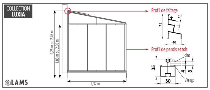SERRE LUXIA ADOSSÉE LARGEUR 2.32 M